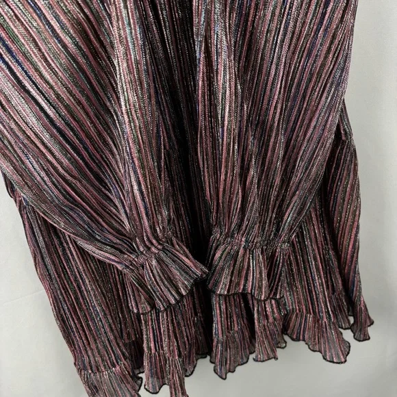 NWT O.P.T Women’s Metallic Striped Ruffle Long Sleeve Smock Neck Party Dress, XL - Picture 10 of 15